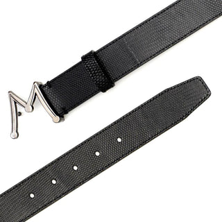 Mezlan SXB11492L Black Exotic Lizard Floating Icon Men's Belt (MZB1225)-AmbrogioShoes