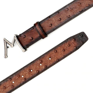 Mezlan SXB11493S Brandy Exotic Ostrich Floating Icon Men's Belt (MZB1213)-AmbrogioShoes