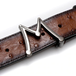 Mezlan SXB11493S Brandy Exotic Ostrich Floating Icon Men's Belt (MZB1213)-AmbrogioShoes