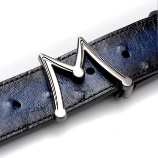 Mezlan SXB11493S Jeans Exotic Ostrich Floating Icon Men's Belt (MZB1215)-AmbrogioShoes