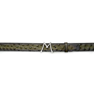 Mezlan SXB11493S Olive Exotic Ostrich Floating Icon Men's Belt (MZB1214)-AmbrogioShoes