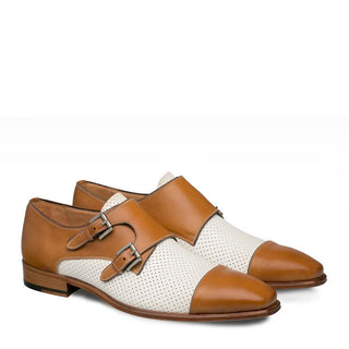 Mezlan Saber Men's Shoes Honey and Bone Calf-Skin Leather Monkstraps Loafers 9420 (MZ3162)-AmbrogioShoes