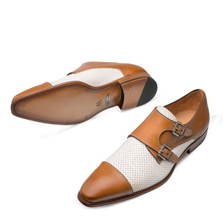 Mezlan Saber Men's Shoes Honey and Bone Calf-Skin Leather Monkstraps Loafers 9420 (MZ3162)-AmbrogioShoes