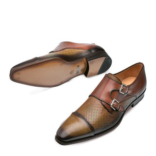 Mezlan Saber Men's Shoes Olive and Cognac Calf-Skin Leather Monkstraps Loafers 9420 (MZ3135)-AmbrogioShoes