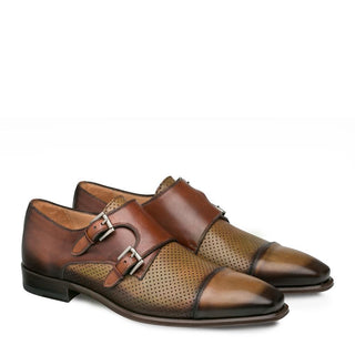 Mezlan Saber Men's Shoes Olive and Cognac Calf-Skin Leather Monkstraps Loafers 9420 (MZ3135)-AmbrogioShoes