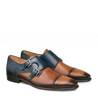 Mezlan Saber Men's Shoes Tan and Blue Calf-Skin Leather Monkstraps Loafers 9420 (MZ3136)-AmbrogioShoes