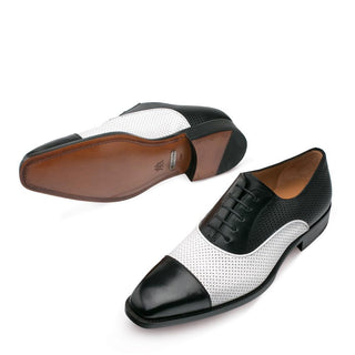 Mezlan Senna Men's Shoes Black and White Calf-Skin Leather Oxfords 9423 (MZ3138)-AmbrogioShoes