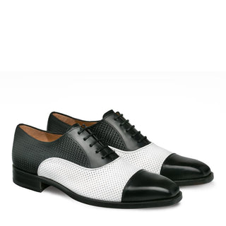 Mezlan Senna Men's Shoes Black and White Calf-Skin Leather Oxfords 9423 (MZ3138)-AmbrogioShoes