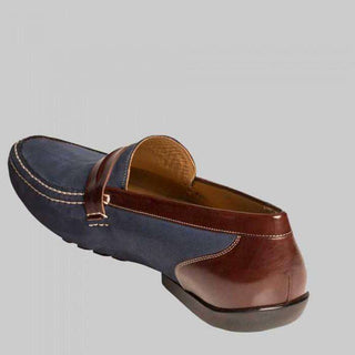 Mezlan Servet Mens Luxury Shoes Blue & Brown Burnished Calfskin Moccasins (MZW2923)-AmbrogioShoes