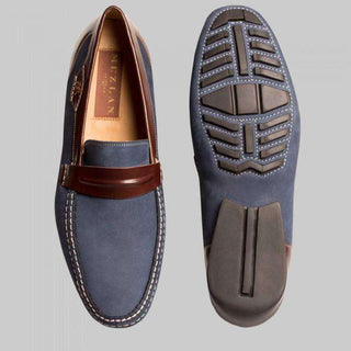 Mezlan Servet Mens Luxury Shoes Blue & Brown Burnished Calfskin Moccasins (MZW2923)-AmbrogioShoes