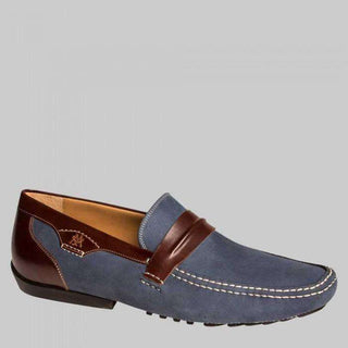 Mezlan Servet Mens Luxury Shoes Blue & Brown Burnished Calfskin Moccasins (MZW2923)-AmbrogioShoes