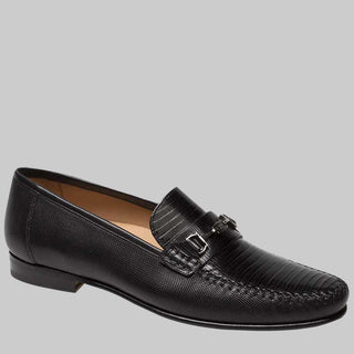 Mezlan Sileno Mens Luxury Shoes Black Lizard & Perforated Calfskin Loafers 7171-L (MZ2393)-AmbrogioShoes