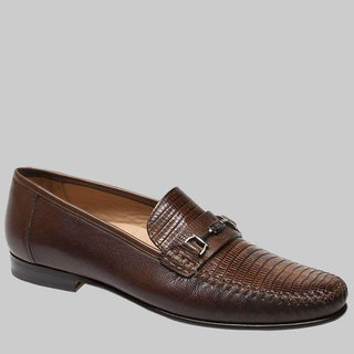 Mezlan Sileno Mens Luxury Shoes Cognac Lizard & Perforated Calfskin Loafers 7171-L (MZ2394)-AmbrogioShoes