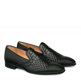 Mezlan Sirocco Men's Shoes Black Woven / Calf-Skin Leather Loafers 9523 (MZ3174)-AmbrogioShoes