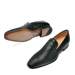 Mezlan Sirocco Men's Shoes Black Woven / Calf-Skin Leather Loafers 9523 (MZ3174)-AmbrogioShoes