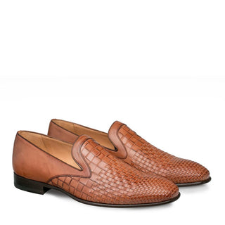 Mezlan Sirocco Men's Shoes Cognac Woven / Calf-Skin Leather Loafers 9523 (MZ3175)-AmbrogioShoes