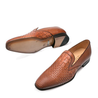 Mezlan Sirocco Men's Shoes Cognac Woven / Calf-Skin Leather Loafers 9523 (MZ3175)-AmbrogioShoes