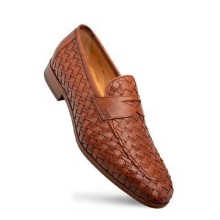 Mezlan Solomeo 21101 Men's Shoes Cognac Woven Leather Penny Loafers (MZ3719)-AmbrogioShoes