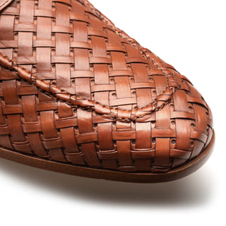 Mezlan Solomeo 21101 Men's Shoes Cognac Woven Leather Penny Loafers (MZ3719)-AmbrogioShoes
