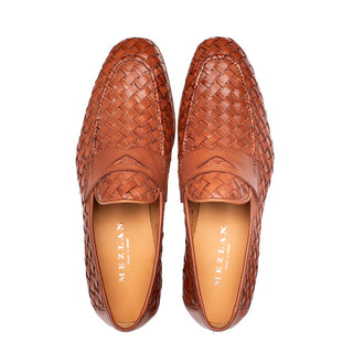 Mezlan Solomeo 21101 Men's Shoes Cognac Woven Leather Penny Loafers (MZ3719)-AmbrogioShoes