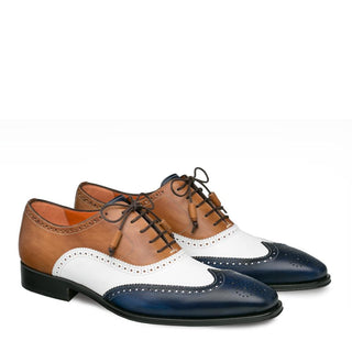 Mezlan Stratos Men's Shoes Brown / White / Blue Calf-Skin Leather Oxfords 9429 (MZ3148)-AmbrogioShoes