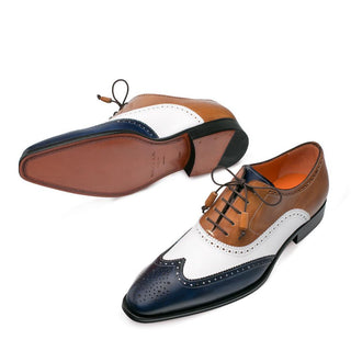 Mezlan Stratos Men's Shoes Brown / White / Blue Calf-Skin Leather Oxfords 9429 (MZ3148)-AmbrogioShoes