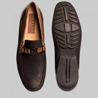 Mezlan Taddeo Mens Luxury Shoes Black & Tan Suede & Nubuck Moccasins (MZW2937)-AmbrogioShoes