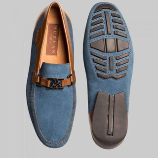 Mezlan Taddeo Mens Luxury Shoes Blue & Tan Suede & Nubuck Moccasins (MZW2939)-AmbrogioShoes