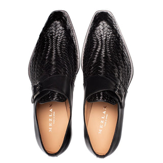 Mezlan Temi 21069 Men's Shoes Black Woven / Calf-Skin Leather Single Monk-Strap Loafers (MZ3742)-AmbrogioShoes