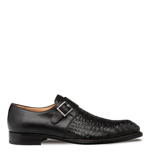 Mezlan Temi 21069 Men's Shoes Black Woven / Calf-Skin Leather Single Monk-Strap Loafers (MZ3742)-AmbrogioShoes