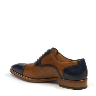 Mezlan Verino Mens Luxury Shoes Blue & Tan Hand-Burnished Calfskin Oxfords 8248 (MZ2364)-AmbrogioShoes