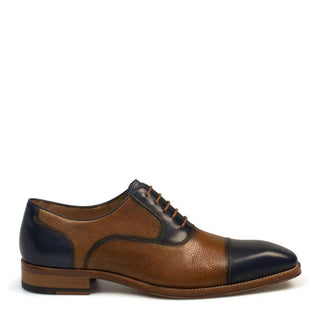 Mezlan Verino Mens Luxury Shoes Blue & Tan Hand-Burnished Calfskin Oxfords 8248 (MZ2364)-AmbrogioShoes