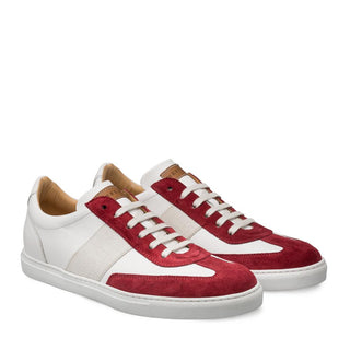 Mezlan Wyatt Men's Shoes Burgundy and White Multi-Material Sneakers 9483 (MZ3159)-AmbrogioShoes