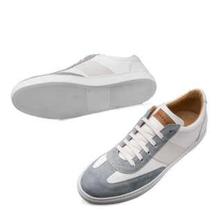 Mezlan Wyatt Men's Shoes Grey and White Fabric / Suede / Calf-Skin Leather Sneaker 9483 (MZ3122)-AmbrogioShoes