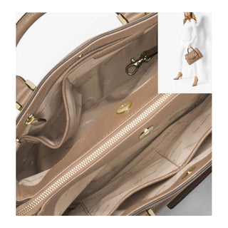 Michael Kors Handbag Haley Large Leather Satchel Color Beige (MK5002)-AmbrogioShoes
