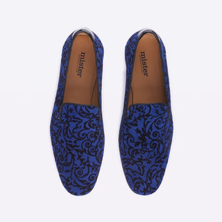 Mister 39052 Hijes Men's Shoes Blue Cashmere Print / Suede Leather Slip On Loafers (MIS1006)-AmbrogioShoes