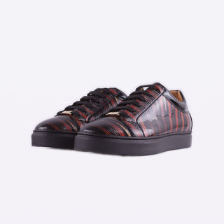 Mister 39594 Ripa Men's Shoes Black & Orange Lizard Print / Patent / Calf-Skin Leather Casual Sneakers (MIS1036)-AmbrogioShoes