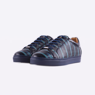 Mister 39594 Sada Men's Shoes Black & Blue Lizard Print / Patent / Calf-Skin Leather Casual Sneakers (MIS1037)-AmbrogioShoes