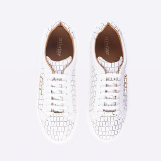 Mister 39596 Lacar Men's Shoes White Crocodile Print / Calf-Skin Leather Casual Sneakers (MIS1026)-AmbrogioShoes