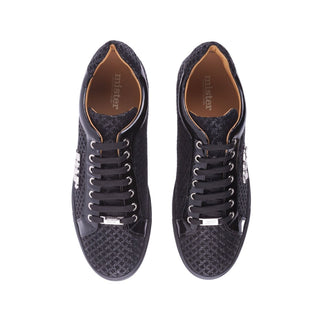 Mister 39596 Lerga Men's Shoes Black Netting Print Detail / Suede / Patent Leather Casual Sneakers (MIS1027)-AmbrogioShoes