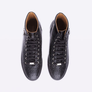 Mister 39598 Lete Men's Shoes Black Glazed Texture Print / Calf-Skin Leather Casual Sneakers (MIS1029)-AmbrogioShoes