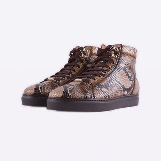 Mister 39598 Nabaz Men's Shoes Brown Python Print / Calf-Skin Leather High-Top Sneakers (MIS1030)-AmbrogioShoes