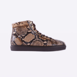 Mister 39598 Nabaz Men's Shoes Brown Python Print / Calf-Skin Leather High-Top Sneakers (MIS1030)-AmbrogioShoes