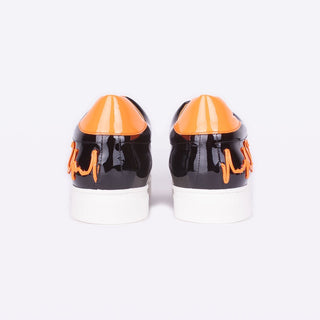 Mister 39620 Hita Men's Shoes Black & Orange Patent Leather Casual Sneakers (MIS1007)-AmbrogioShoes