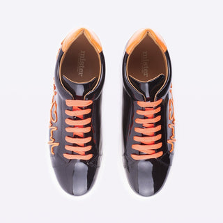 Mister 39620 Hita Men's Shoes Black & Orange Patent Leather Casual Sneakers (MIS1007)-AmbrogioShoes