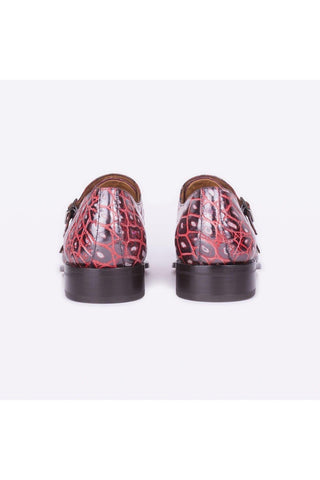 Mister 40079 Buxan Burgundy Crocodile Embossed / Leather Monk-Straps Loafers (MISS1052)