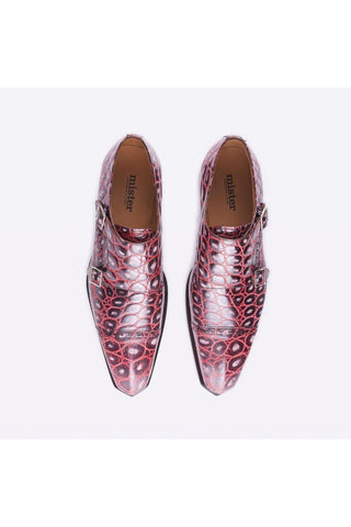 Mister 40079 Buxan Burgundy Crocodile Print / Calf-Skin Leather Monk-Straps Loafers (MISS1052)-AmbrogioShoes