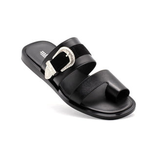 Mister 40686 Men's Shoes Black Texture Print / Suede / Calf-Skin Leather Slip-On Sandals (MIS1058)-AmbrogioShoes