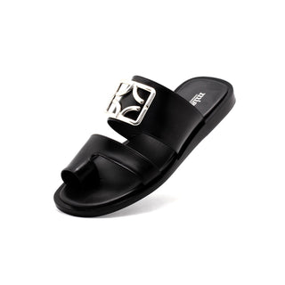 Mister 40687 Men's Shoes Black Calf-Skin Leather Slip-On Sandals (MIS1060)-AmbrogioShoes