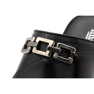 Mister 40692 Men's Shoes Black Texture Print / Calf-Skin Leather Chain Sandals (MIS1064)-AmbrogioShoes